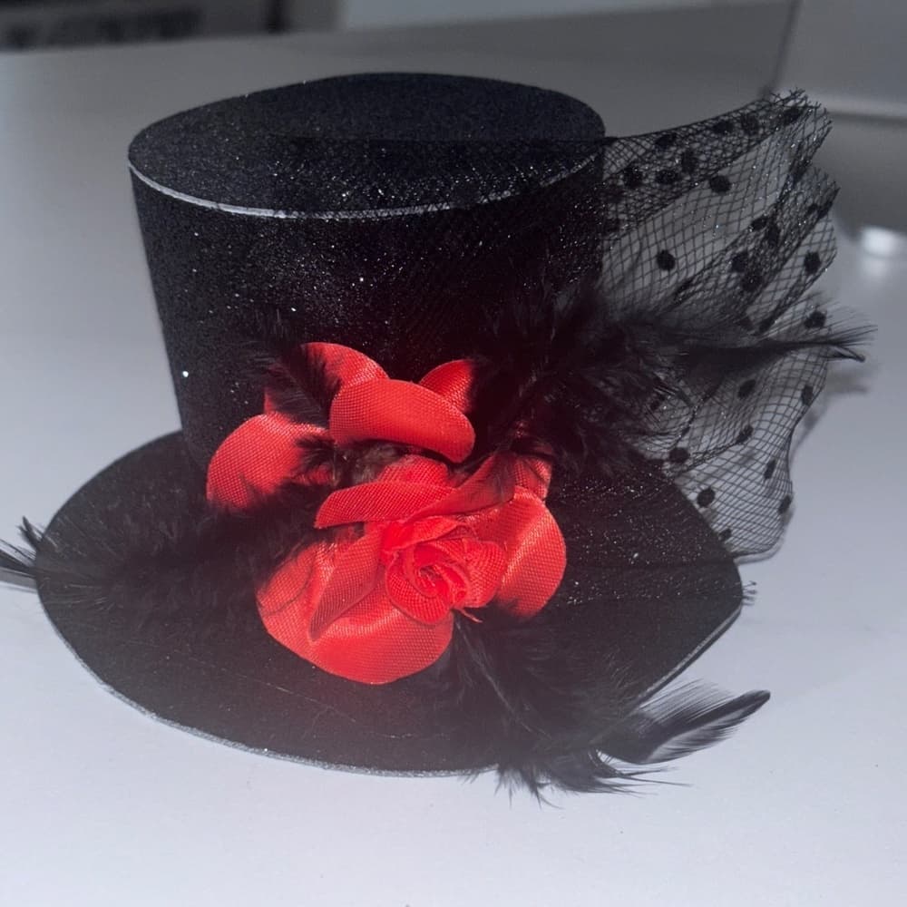 Leg Avenue Black Rose Clip-On Mini Top Hat with Glitter & Feather - Thumbnail 3