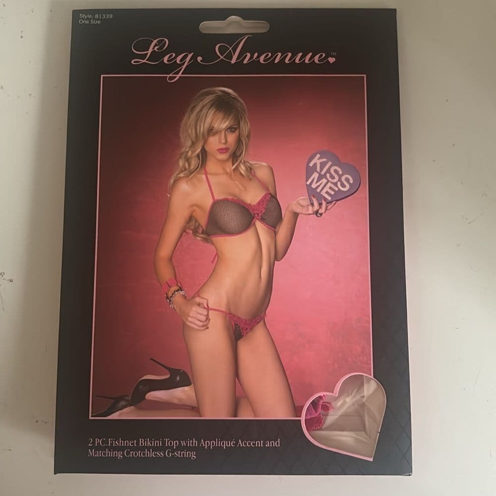 Leg Avenue Fishnet Top G-String Set Festival Rave Pink NWT One Size