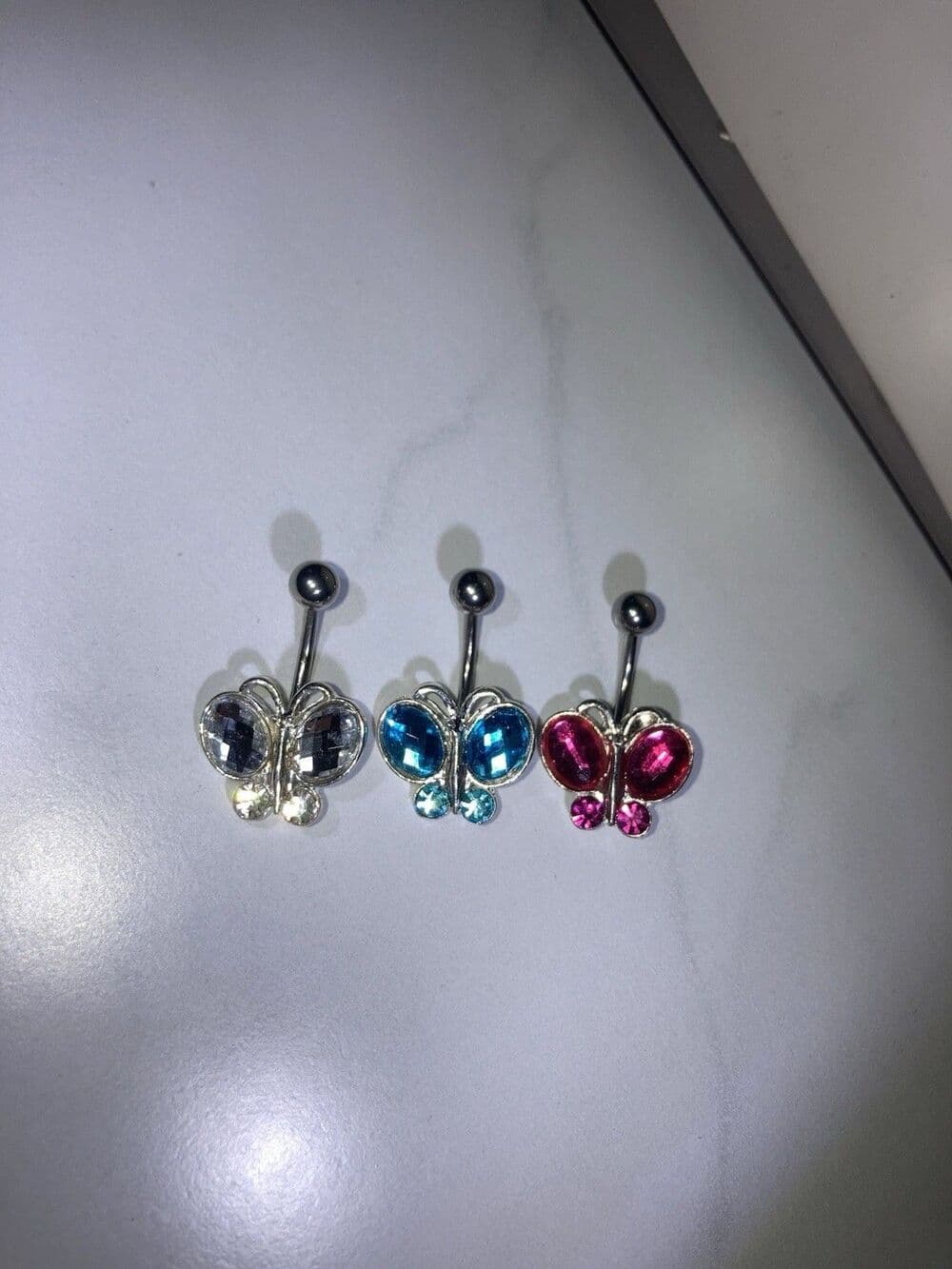 Cubic Zirconia Butterfly Belly Button Ring – 14G Stainless Steel - Thumbnail 3