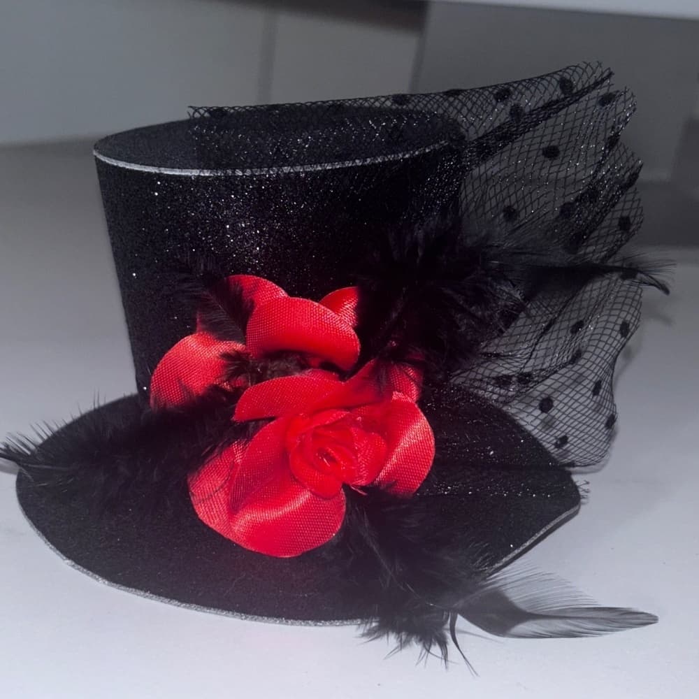 Leg Avenue Black Rose Clip-On Mini Top Hat with Glitter & Feather - Thumbnail 4