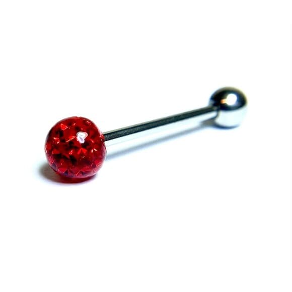 Multi Crystal Ferido Ball Tongue Ring 14G 5/8” 316L Steel 6mm - Red - Thumbnail 7
