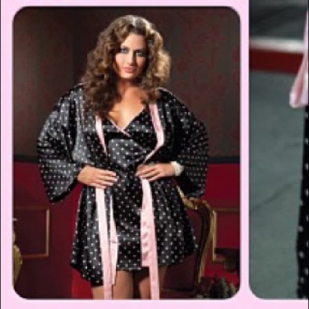 Valentine Set - 7 til' Midnight Polka-Dot Robe & Chemise 2 pcs Set​ - Thumbnail 7
