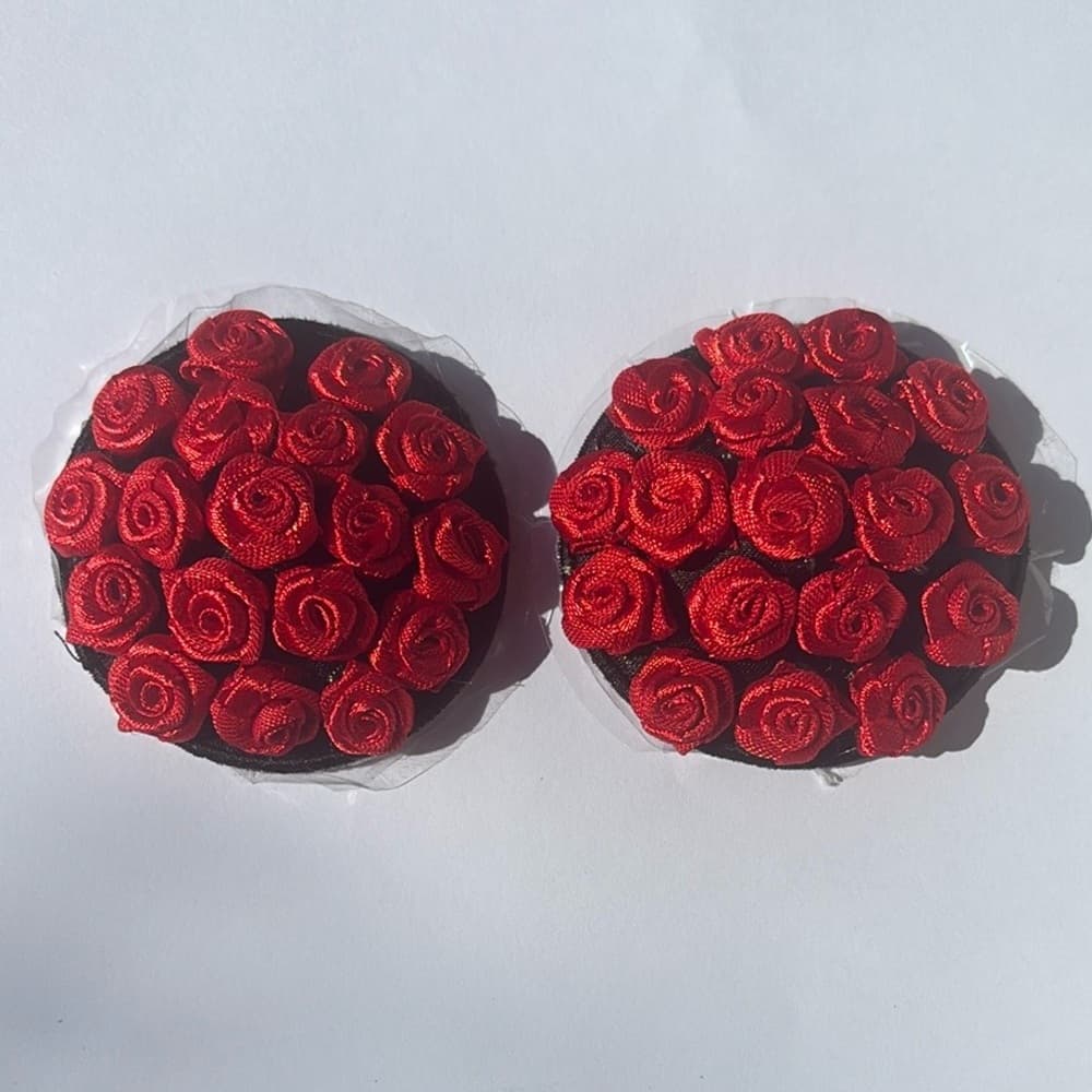 Red Rose Pasties – Self-Adhesive Floral Nipple Covers, Handmade Lingerie Accent - Thumbnail 2