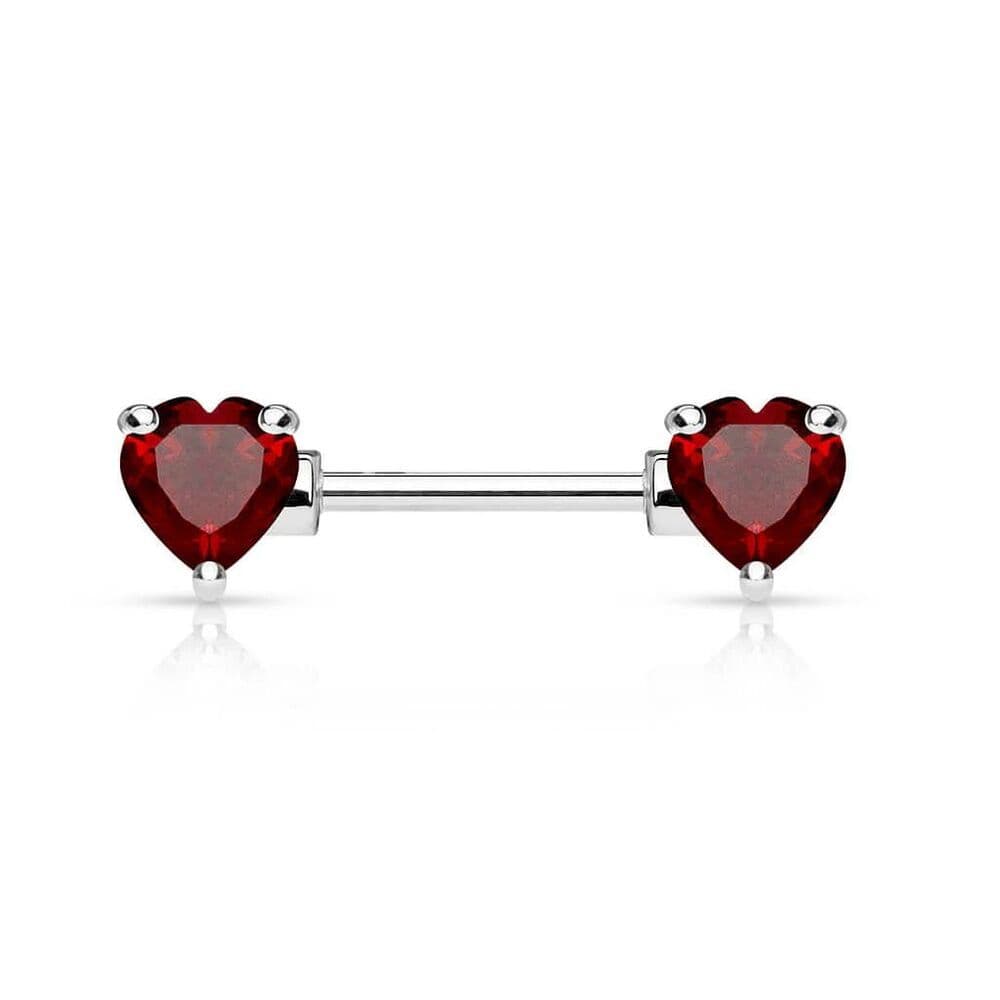 Double Heart CZ Nipple Bar 14G 9/16” 316L Steel Piercing Jewelry Single Bar