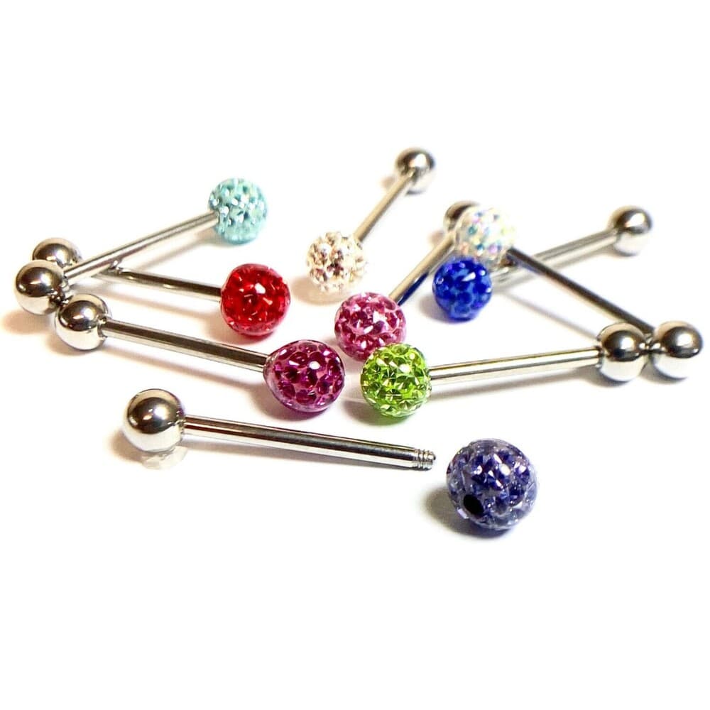 Multi Crystal Ferido Ball Tongue Ring 14G 5/8” 316L Steel 6mm - Red - Thumbnail 3