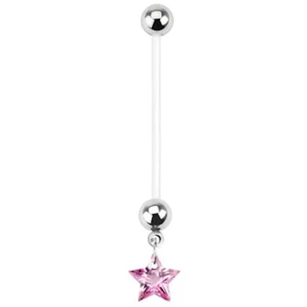 Pregnancy Pink Star Navel Ring Dangle – 14G BioFlex 1” Bar - Thumbnail 5