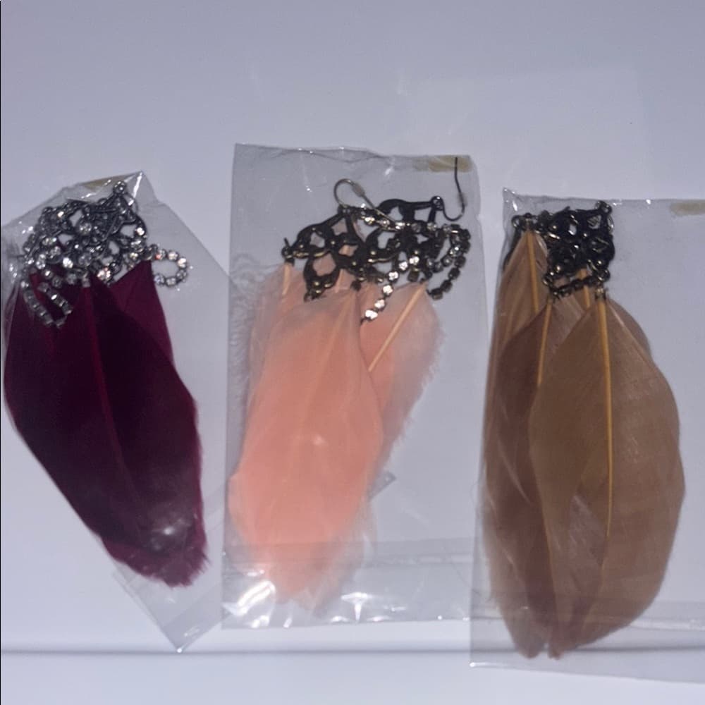 All The Rage Triple Feather Crystal Earrings​ - Thumbnail 3
