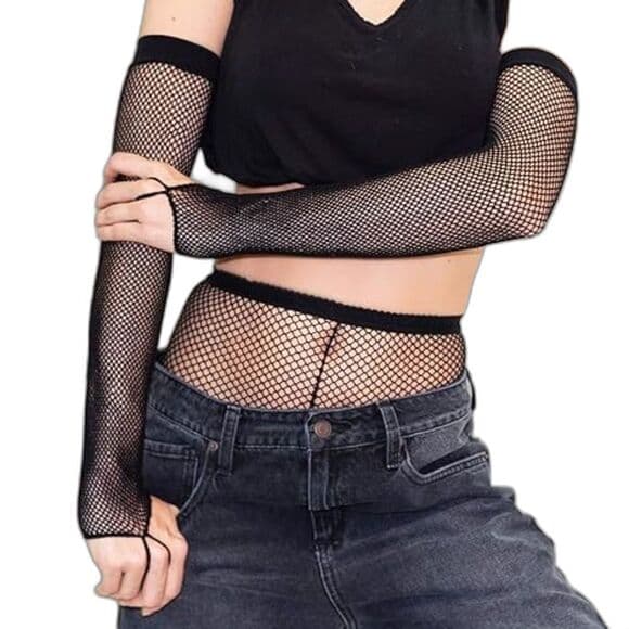 Leg Avenue Black Fishnet Arm Warmers | Elbow Length Gloves​ - Thumbnail 8