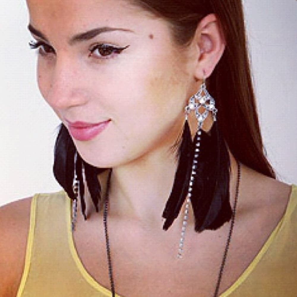 All The Rage Triple Feather Crystal Earrings​ - Thumbnail 8