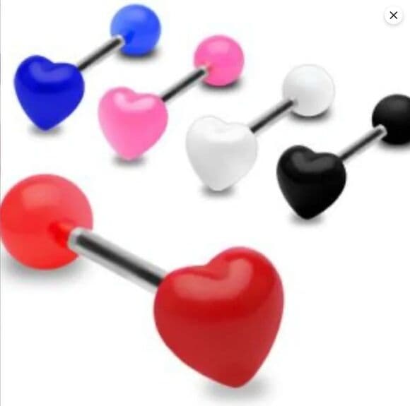 5-Pack UV 3D Heart Tongue Rings - Hollywood Body Jewelry - Thumbnail 7