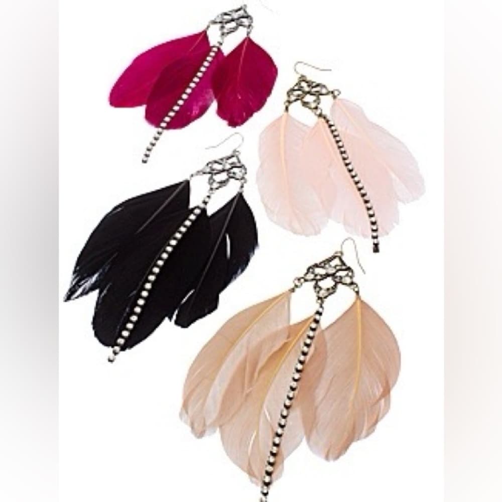 All The Rage Triple Feather Crystal Earrings​ - Thumbnail 2