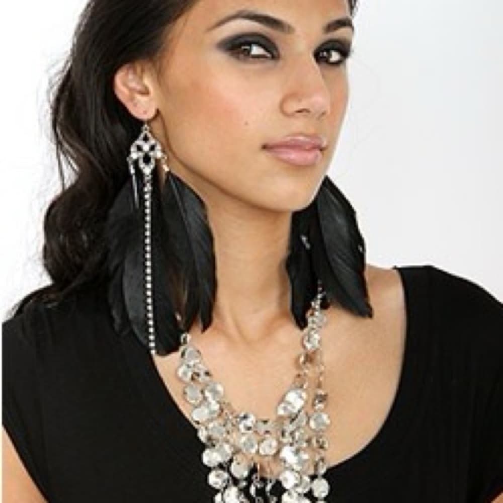 All The Rage Triple Feather Crystal Earrings​