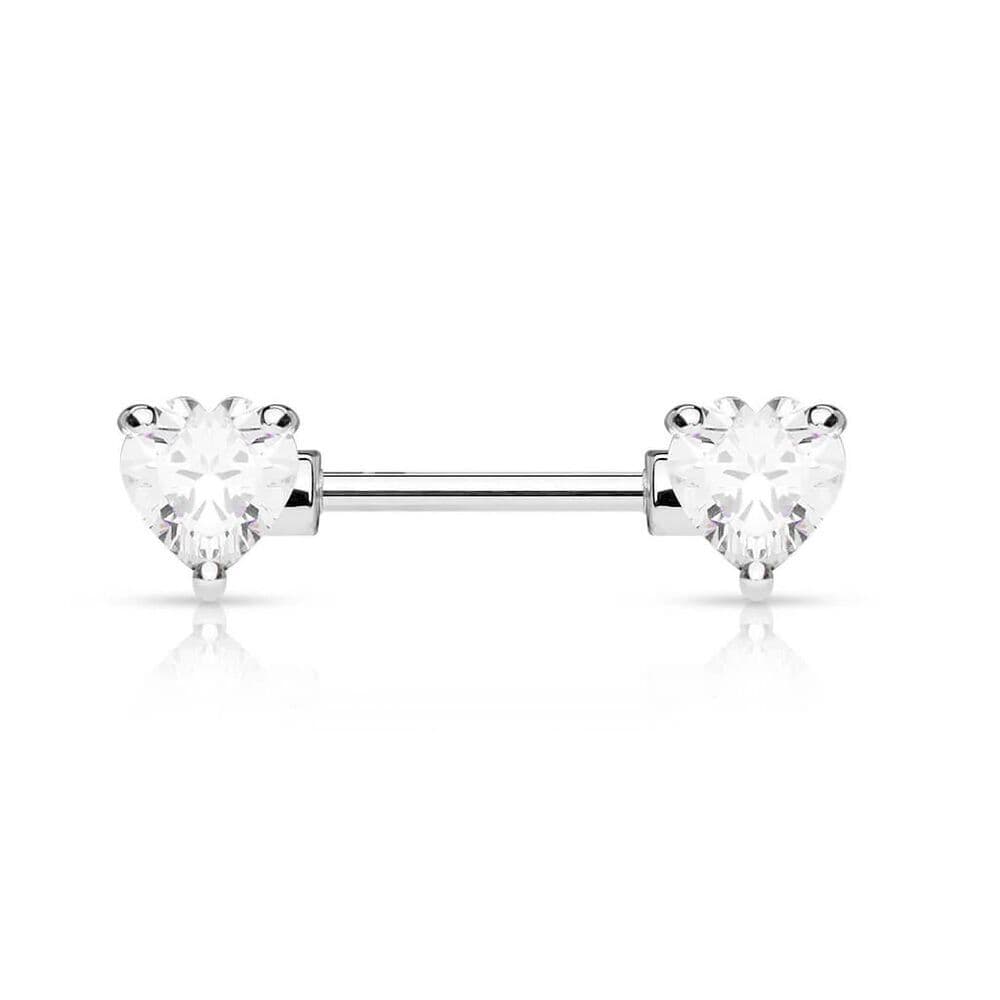 Double Heart CZ Nipple Bar 14G 9/16” 316L Steel Piercing Jewelry Single Bar - Thumbnail 4