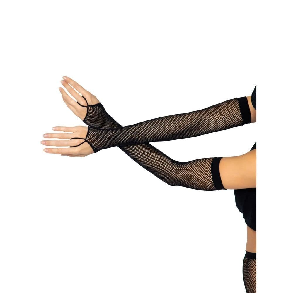 Leg Avenue Black Fishnet Arm Warmers | Elbow Length Gloves​ - Thumbnail 4