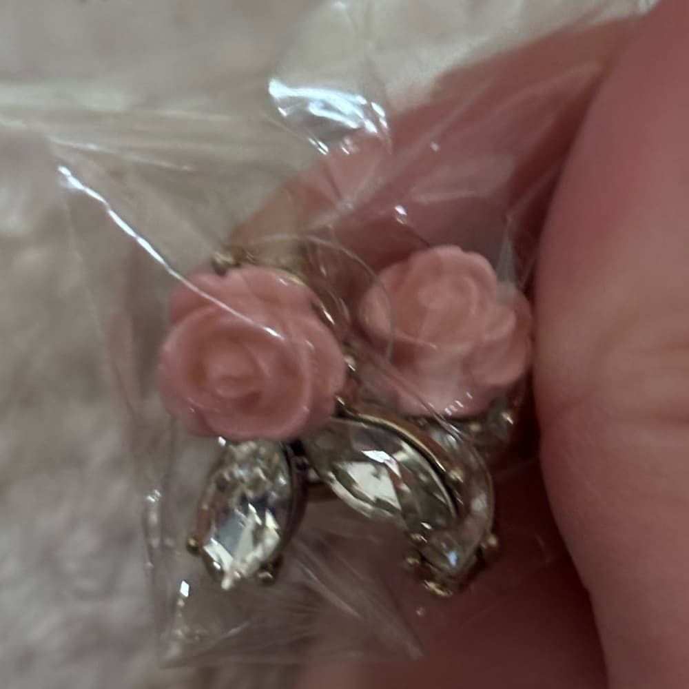 Pink Rose and Crystal Earrings