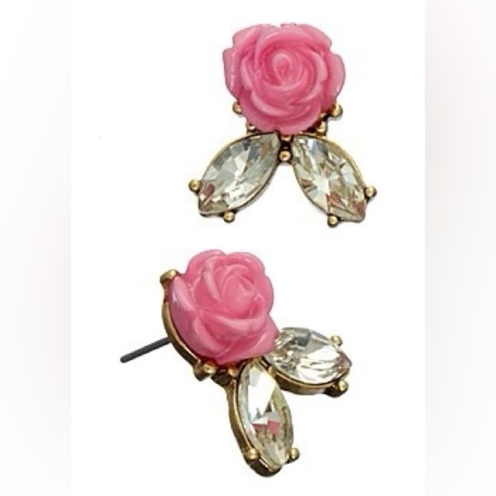 Pink Rose and Crystal Earrings - Thumbnail 3