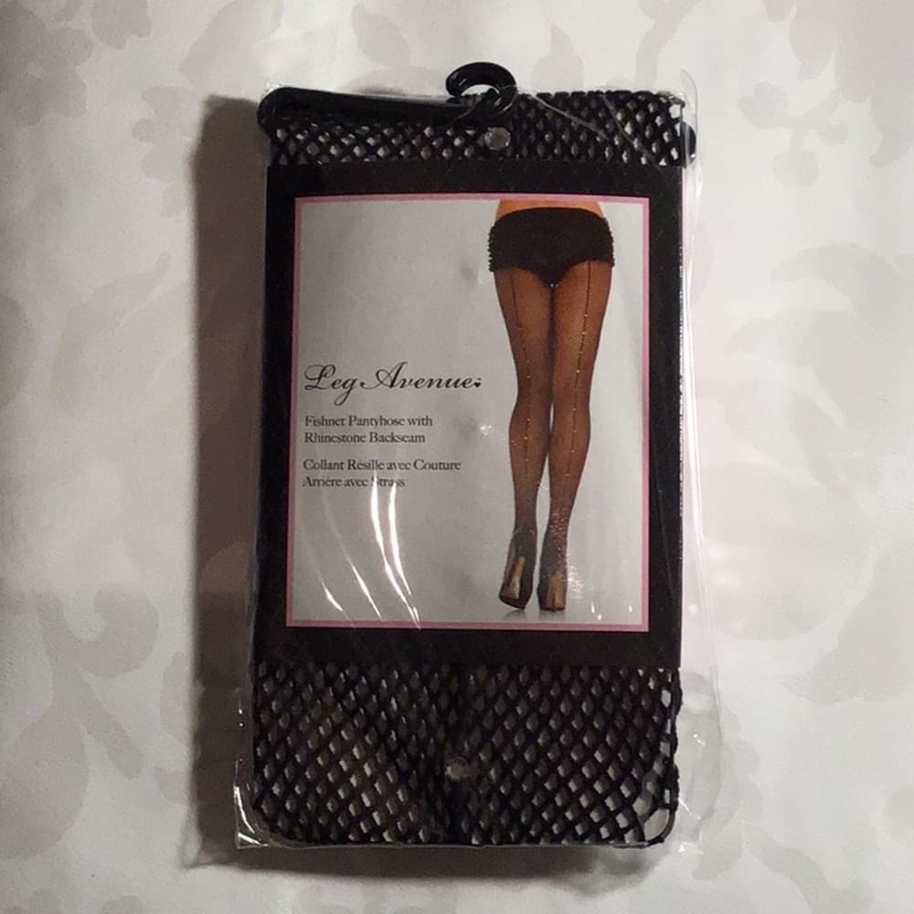 Leg Avenue Fishnet Pantyhose with Rhinestone Backseam – One Size