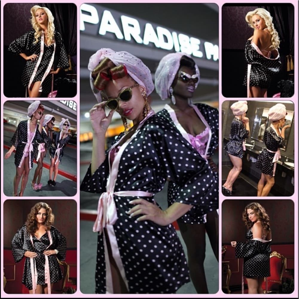 Valentine Set - 7 til' Midnight Polka-Dot Robe & Chemise 2 pcs Set​ - Thumbnail 6