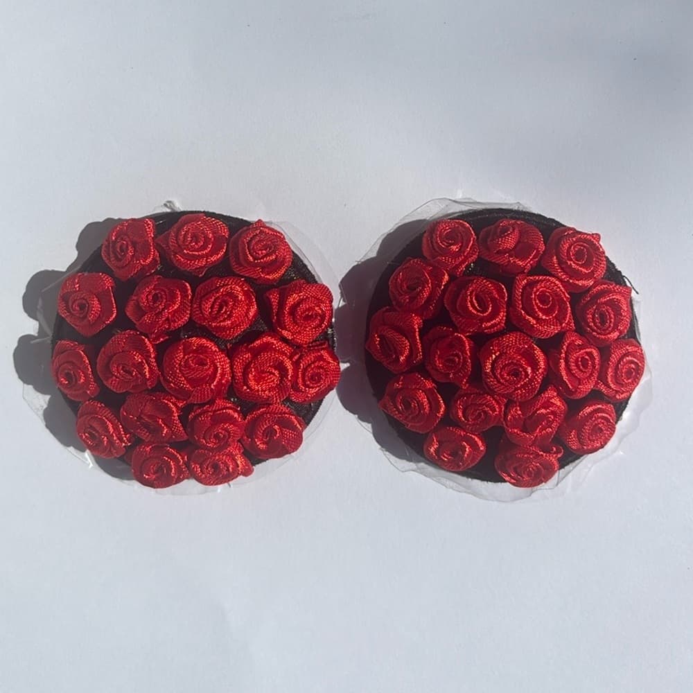Red Rose Pasties – Self-Adhesive Floral Nipple Covers, Handmade Lingerie Accent