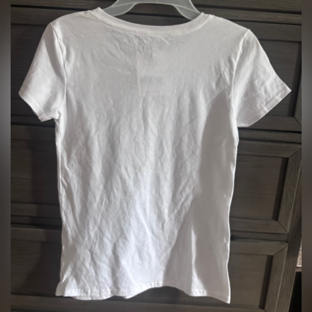 White and Blue Short Sleeve Tee with Mermaid Design - Thumbnail 4