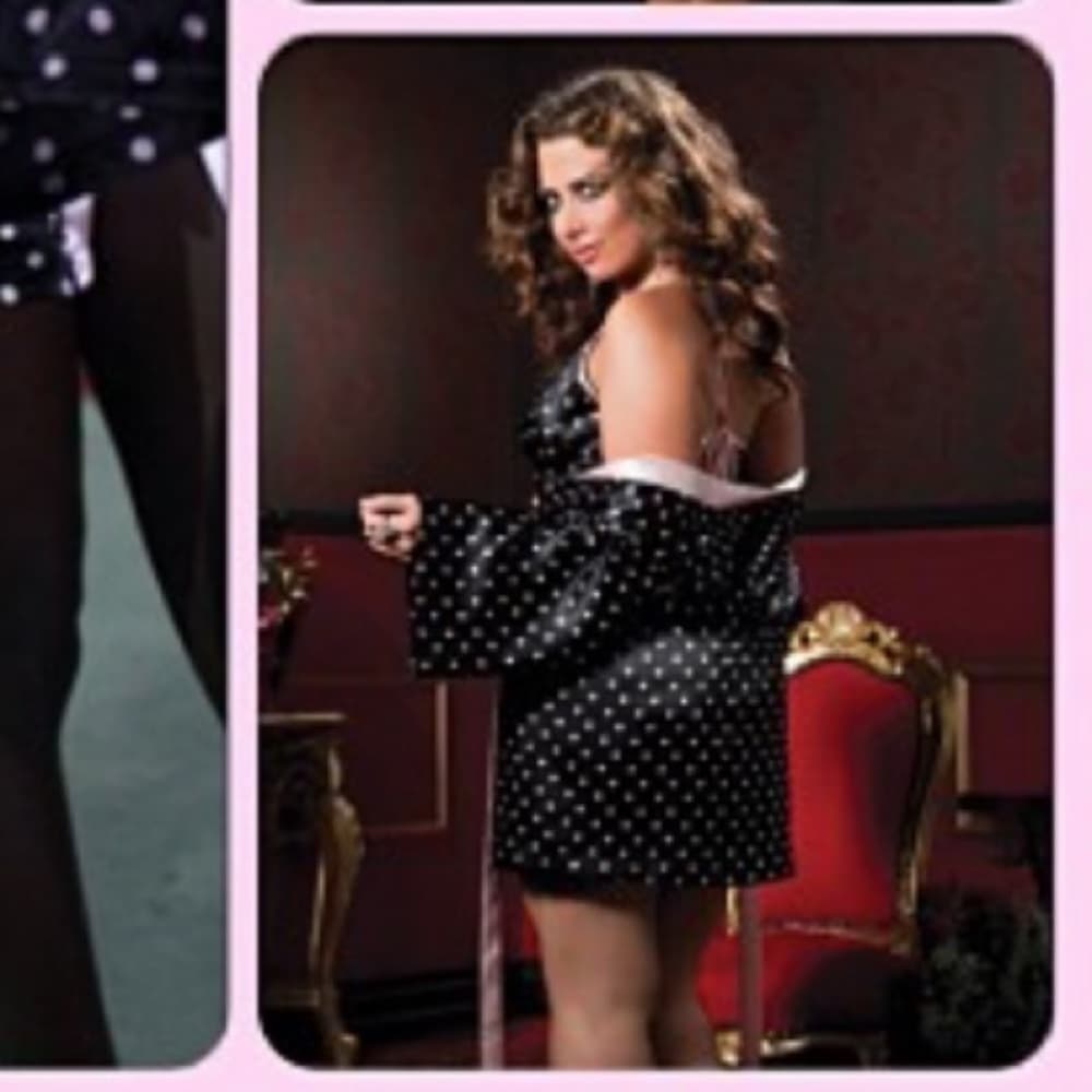 Valentine Set - 7 til' Midnight Polka-Dot Robe & Chemise 2 pcs Set​ - Thumbnail 3