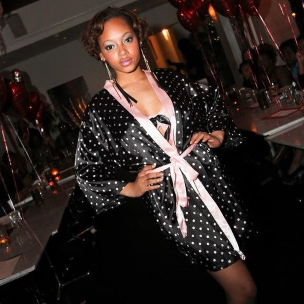 Valentine Set - 7 til' Midnight Polka-Dot Robe & Chemise 2 pcs Set​ - Thumbnail 5