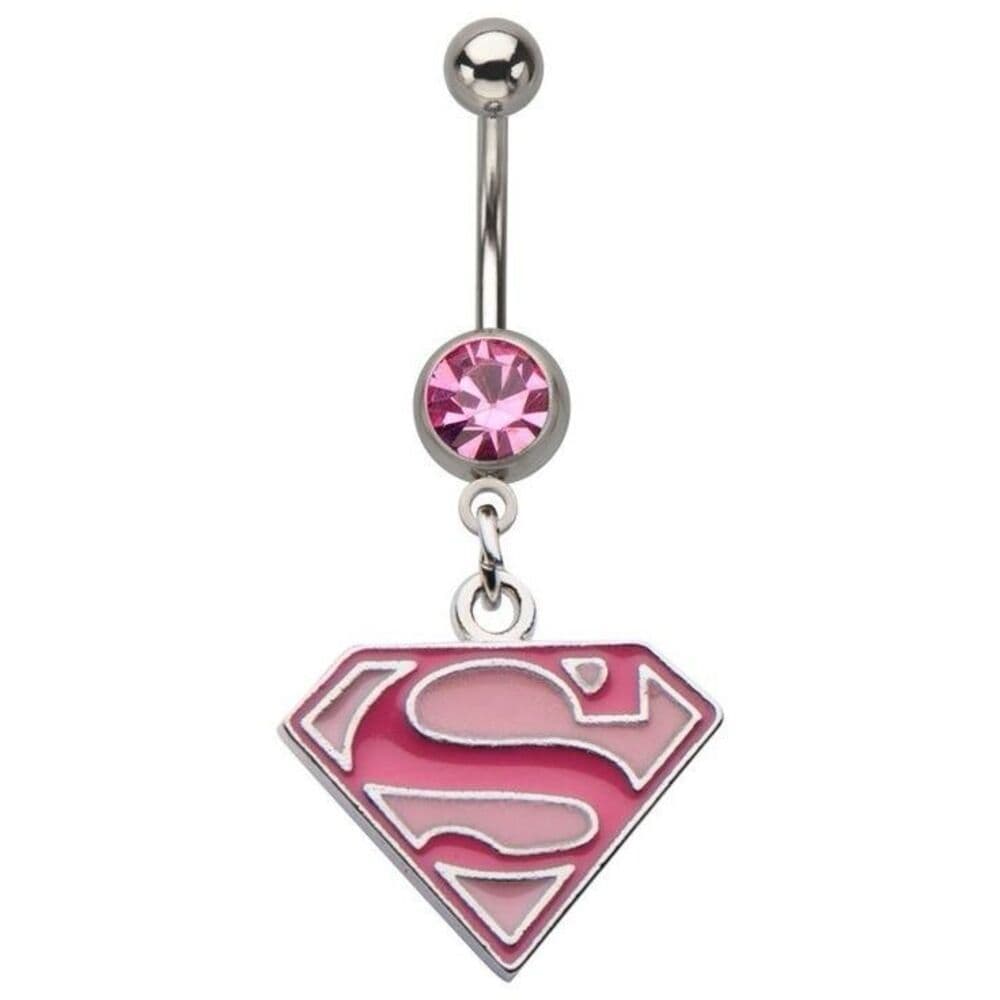 Superman Belly Ring 14G 1/2” Bar | Navel Dangle | DC Comics Pink