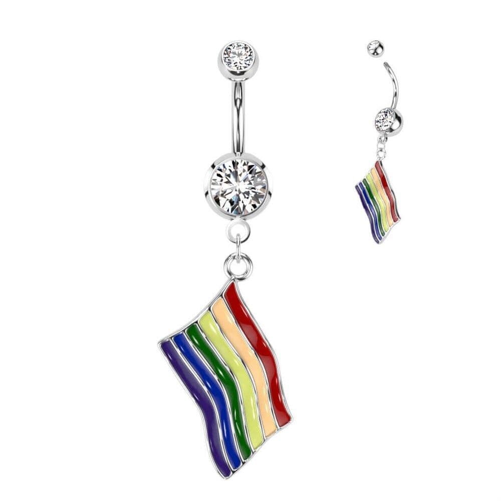 Rainbow Pride Flag Dangle Belly Ring – 14G 316L Surgical Steel | CZ Gem - Thumbnail 3