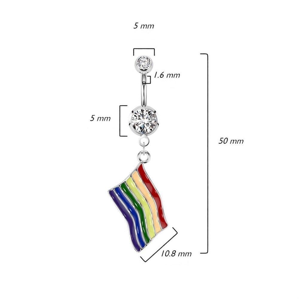 Rainbow Pride Flag Dangle Belly Ring – 14G 316L Surgical Steel | CZ Gem - Thumbnail 2
