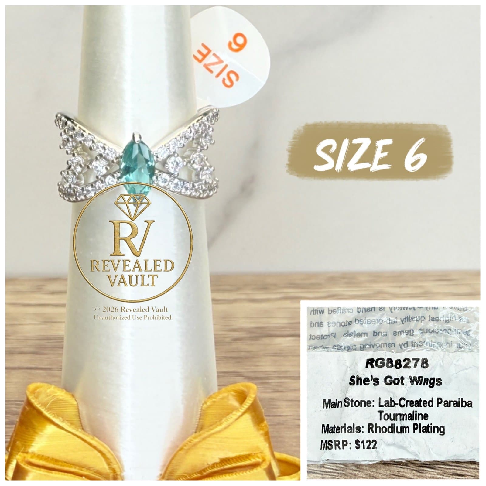 Bomb Party She's Got Wings OG Paraiba Rhodium Size 6