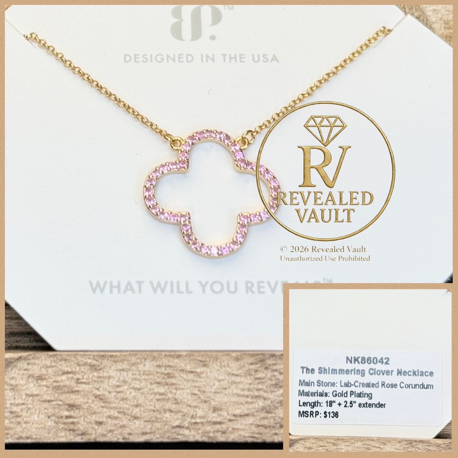 Bomb PartyThe Shimmering Clover Necklace OG Rose Corundum Gold