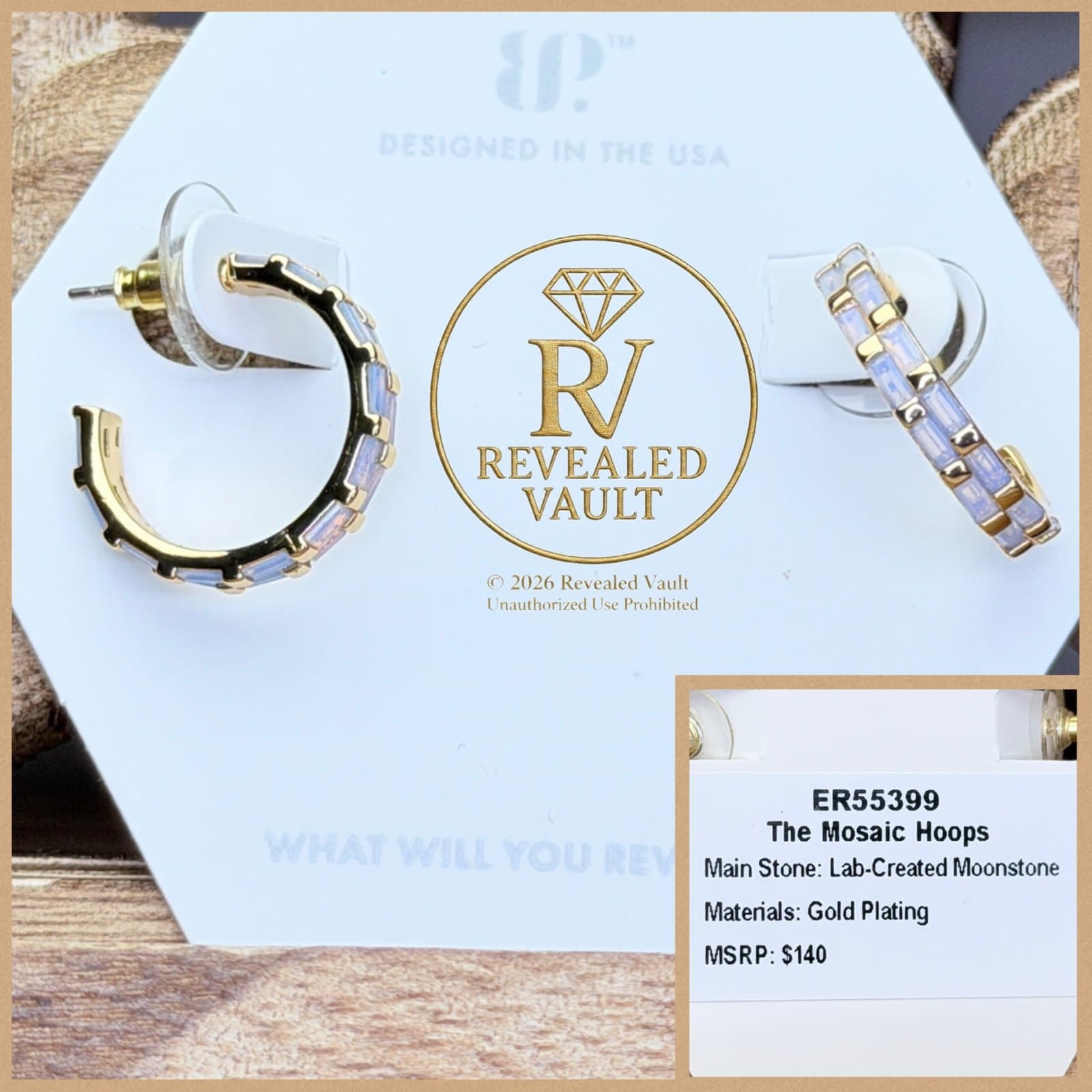 Bomb Party The Mosaic Hoops OG Moonstone Gold