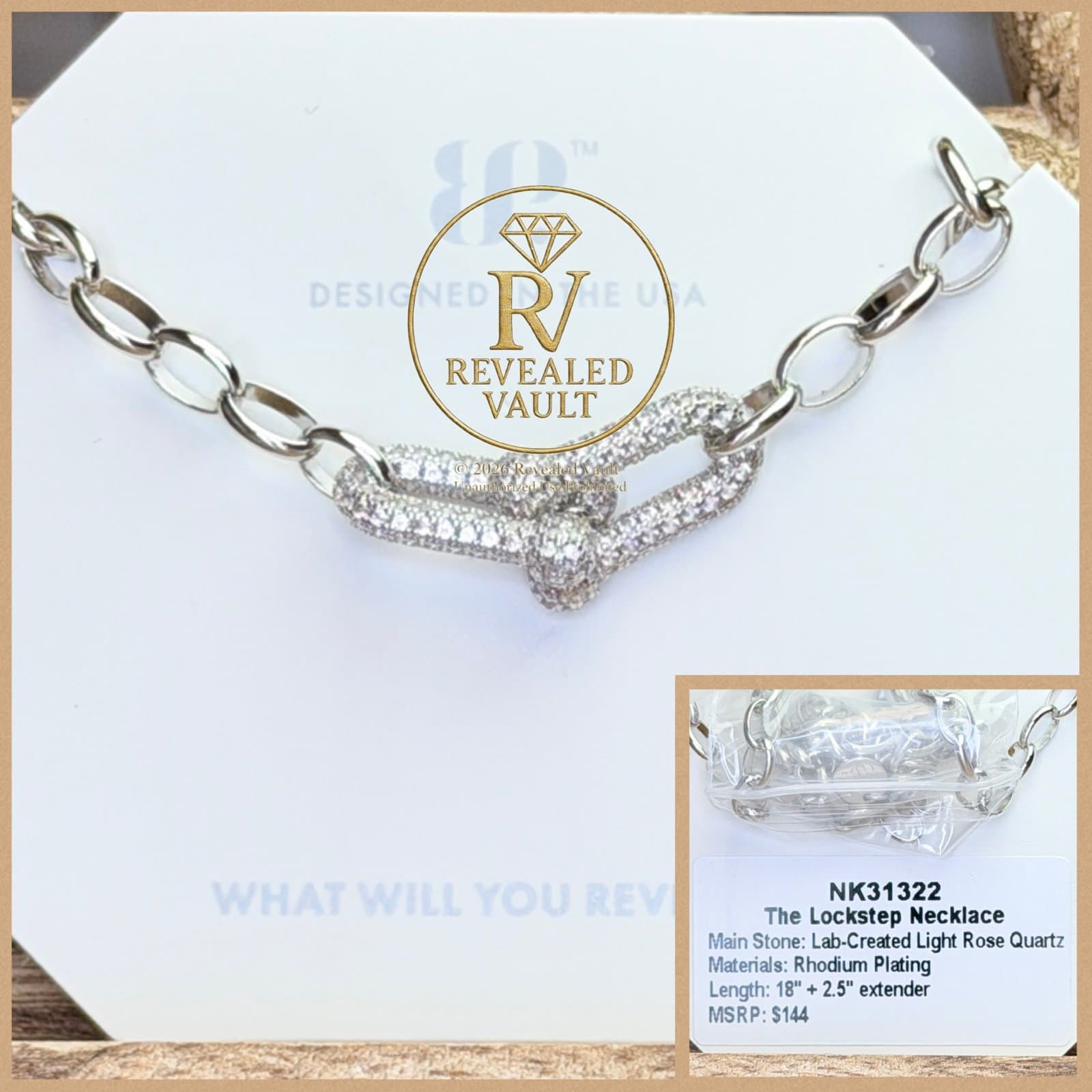 Bomb Party The Lockstep Necklace OG Rose Quartz Rhodium