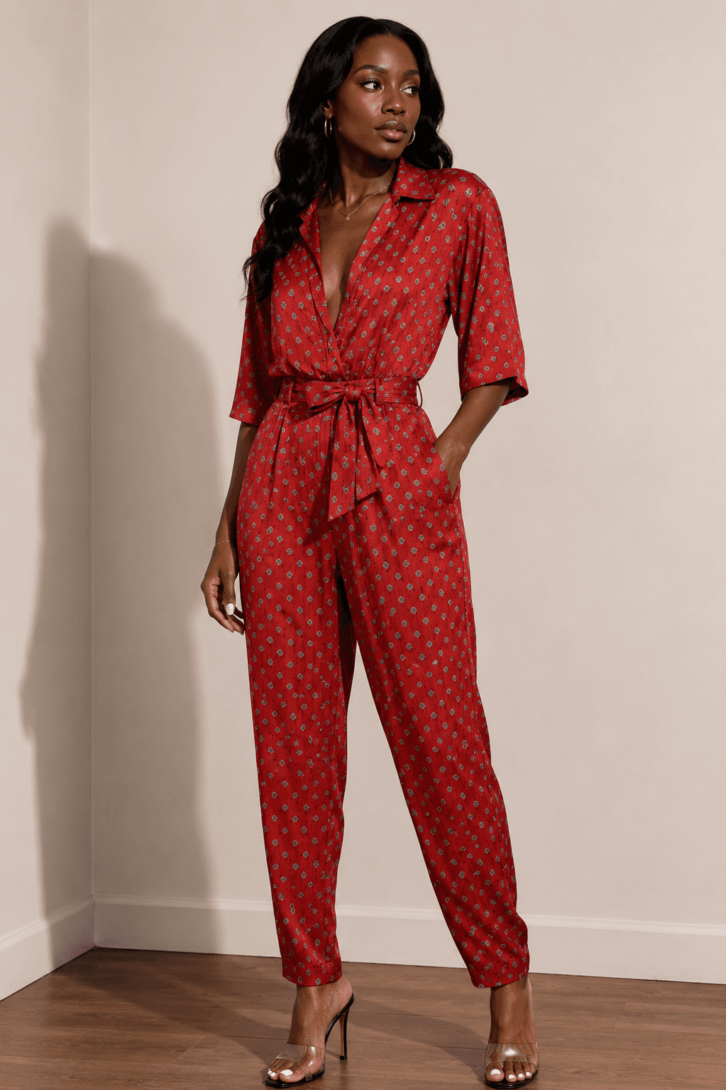 # 228 Urban Outfitters Red Floral Jumpsuit Size xs