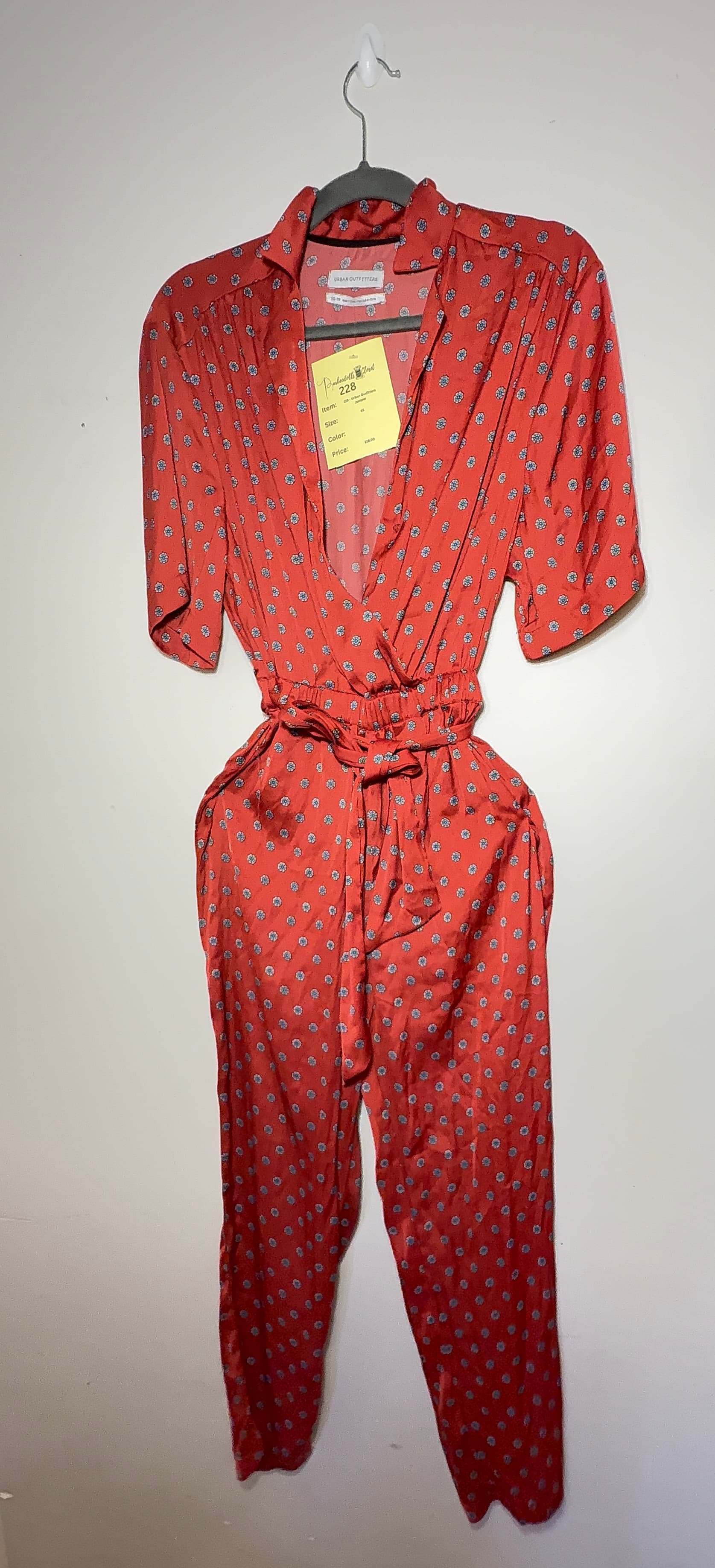 # 228 Urban Outfitters Red Floral Jumpsuit Size xs - Thumbnail 3