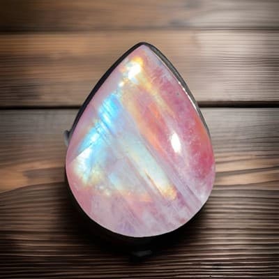 Sterling Silver Pink Moonstone Pear Shape Bezel Ring Size 9