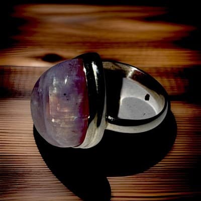 Sterling Silver Pink Moonstone Pear Shape Bezel Ring Size 9 - Thumbnail 4