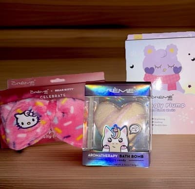 The Crème Shop Hello Kitty Spa Headband, Unicorn Bath Bomb & Face Mask Gift Set