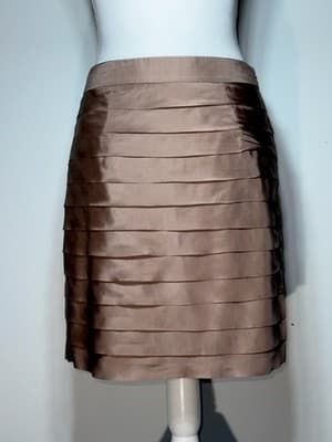 Ann Taylor LOFT Ruffle Skirt Womens Brown Bronze Midi A Line Pleated Layered