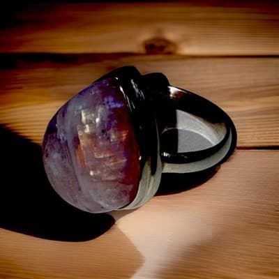 Sterling Silver Pink Moonstone Pear Shape Bezel Ring Size 9 - Thumbnail 2