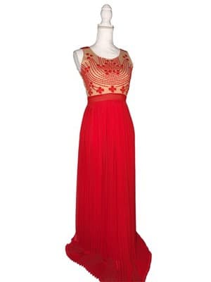 Anthropologie Rina Dhaka Rubied Dusk Red Embroidered Maxi Gown Dress