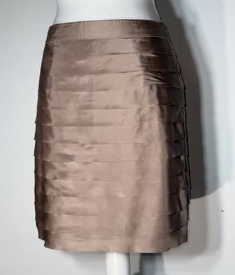 Ann Taylor LOFT Ruffle Skirt Womens Brown Bronze Midi A Line Pleated Layered - Thumbnail 3