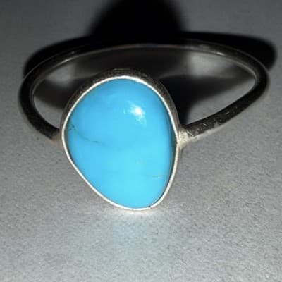 Sleeping Beauty Blue Turquoise Sterling Silver Southwest Dainty Minimalist Ring - Thumbnail 4