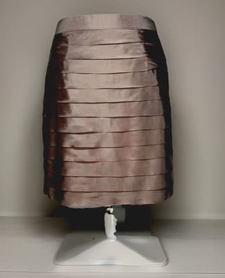 Ann Taylor LOFT Ruffle Skirt Womens Brown Bronze Midi A Line Pleated Layered - Thumbnail 2