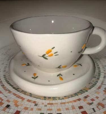 Ceramic Tea Cup and Saucer Set Floral Porcelain Coffee Mug