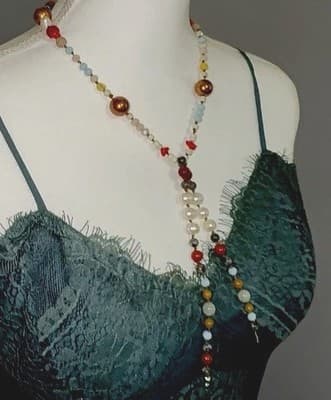 Ungovernable Swan Original Genuine Gemstone & Pearl Y-Necklace Boho Luxe