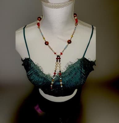 Ungovernable Swan Original Genuine Gemstone & Pearl Y-Necklace Boho Luxe - Thumbnail 2