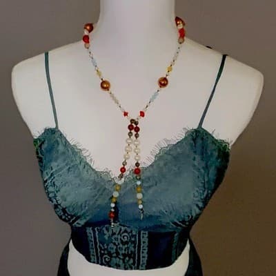 Ungovernable Swan Original Genuine Gemstone & Pearl Y-Necklace Boho Luxe - Thumbnail 3