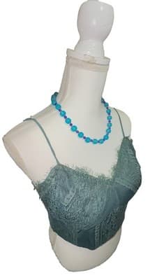 Blue Teal Frosted Czech Glass Bead Necklace Hand Knotted Red Accent Beads Choker - Thumbnail 2