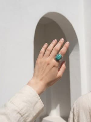 Sterling Silver Turquoise Ornate Statement Ring - Thumbnail 4